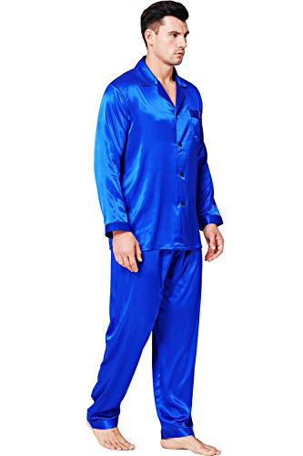 Herren Seide Schlafanzug Pyjama Blau X-Large von LONXU