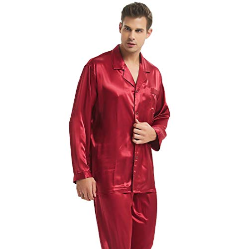 Herren Seide Schlafanzug Pyjama Rot XX-Large von LONXU