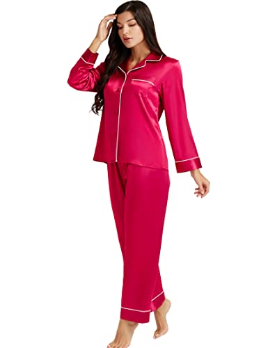 LONXU Damen-Pyjama-Set, Seidensatin, Nachtwäsche, Loungewear, Größe XS ~ 3XL, rot, 38 von LONXU
