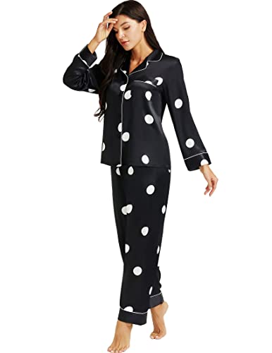 LONXU Damen Satin Pyjama Set Classic Black XX-Large von LONXU