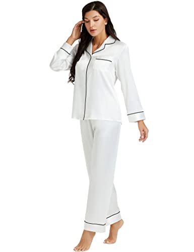 LONXU Damen Satin Pyjama Set White XX-Large von LONXU