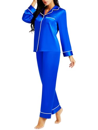 LONXU Damen Seide Schlafanzug Pyjama Blau Medium LONXU Damen Seide Schlafanzug Pyjama Blau Medium von LONXU