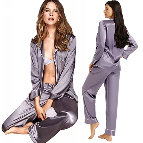 LONXU Damen Seide Schlafanzug Pyjama Grau XXX-Large von LONXU