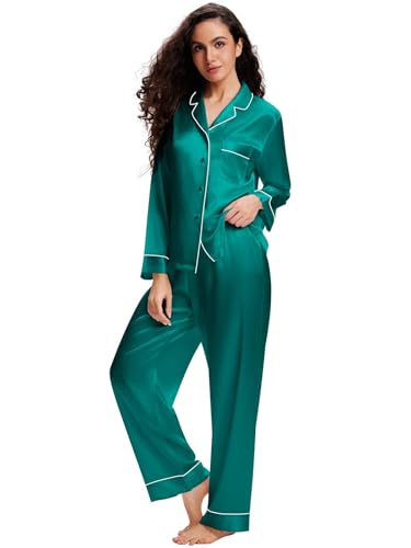 LONXU Damen Seide Schlafanzug Pyjama Türkis XX-Large von LONXU