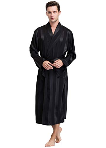 LONXU Herren Satin Bademantel Black Striped 2XL von LONXU