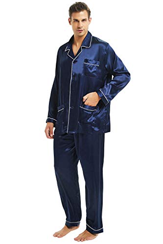 LONXU Herren Seide Schlafanzug Pyjama Blau XX-Large von LONXU