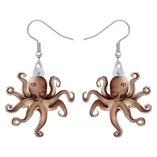 LONYOO Acryl Anime Quallen Ohrringe baumeln niedlich Ozean Tiere Krabbe Schildkröte Oktopus Ohrringe für Frauen Mädchen Sommer Geschenke (Oktopus Ohrringe Braun 377) von LONYOO