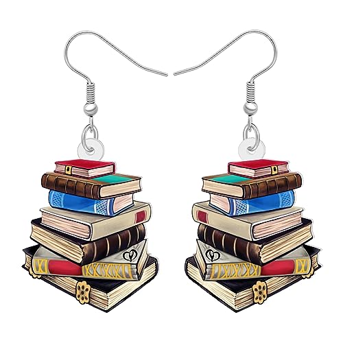 LONYOO Acryl Buch Ohrringe baumeln Schmuck lustig Bücherregal zurück zu Schule Geschenke für Lehrer Frauen Mädchen Kinder Charms (Bücher) von LONYOO