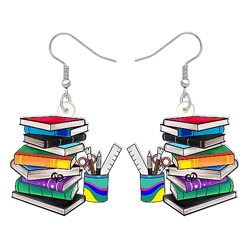 LONYOO Acryl Buch Ohrringe baumeln Schmuck lustig Bücherregal zurück zu Schule Geschenke für Lehrer Frauen Mädchen Kinder Charms (Schulbuch) von LONYOO