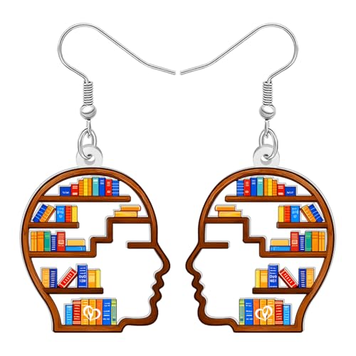 LONYOO Acryl Bücherregal Ohrringe Baumeln Buchschmuck Lehrer Anerkennung Geschenke für Buchliebhaber Damen Mädchen Leser Bookish zurück zu Schule Zeug (Beige) von LONYOO