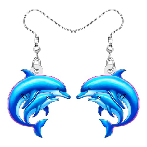 LONYOO Acryl Cute Delfin Ohrringe Hängend Ozean Strand Schmuck Sommer Charms Delfin Geschenke für Damen Mädchen Mama Meer Tierliebhaber (Marine) von LONYOO