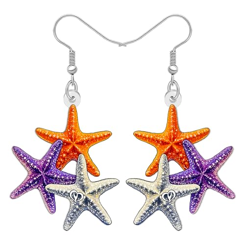 LONYOO Acryl Cute Fischstern Ohrringe Hängend Strand Des Ozeans Sommer Schmuck Meer Sterne Fischstern Geschenke Für Damen Mädchen Mutter Tiere Liebhaber (Multicolor) von LONYOO
