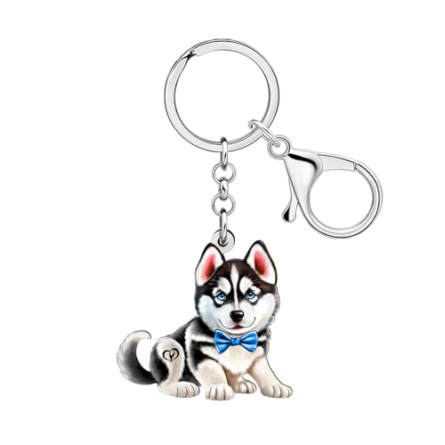 LONYOO Acryl Cute Husky Dog Keychain Pet Puppy Husky Geschenke für Frauen Schlüsselring Hundeliebhaber Kinder Rucksack Charms Geldbörse Zubehör (Grau) von LONYOO