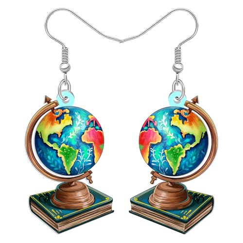LONYOO Acryl Flache Weltkugel Ohrringe Hängend Planeten Ohrringe Flache Erde Schmuck Geographie Lehrer Geschenke Für Damen Mädchen Mama Reisen Liebhaber (Multicolor) von LONYOO