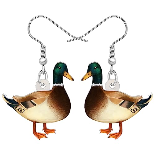 LONYOO Acryl Floral Mandarina Duck Ohrringe baumeln Schmuck Pelikan Vogel Ohrringe für Frauen Mädchen Charms Ente Geschenke (Grünkopf Duck) von LONYOO