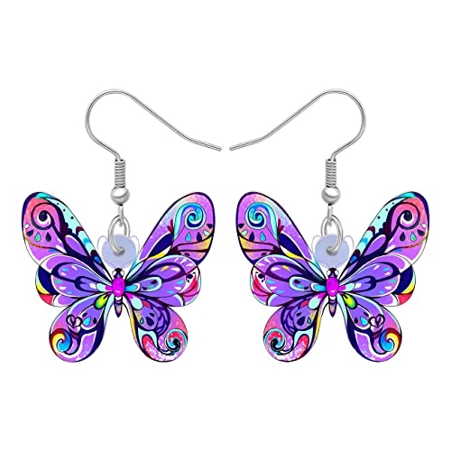 LONYOO Acryl Floral Schmetterling Ohrringe Dangle Drop Schmuck Schmetterling Geschenke für Frauen Mädchen Frühling Sommer Charms (Lila 300) von LONYOO