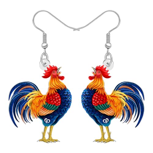 LONYOO Acryl Hahn Geschenke Huhn Ohrringe Hängend Tropfen Bauernhof Tiere Schmuck Huhn Landwirt Geschenke für Damen Mädchen Landwirte Bauernhof Charms (Multicolor) von LONYOO