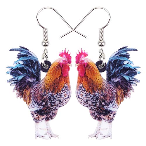 LONYOO Acryl Hahn Henne Huhn Ohrringe Bauernhof Tier Drop Dangle Schmuck Geschenke für Frauen Mädchen Charmas (Mehrfarbig Hahn Ohrringe 831) von LONYOO