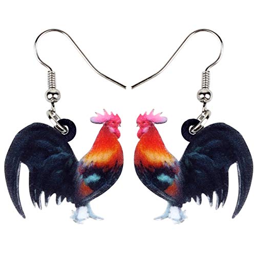 LONYOO Acryl Hahn Henne Huhn Ohrringe Bauernhof Tier Drop Dangle Schmuck Geschenke für Frauen Mädchen Charmas (Schwarz Hahn Ohrringe) von LONYOO