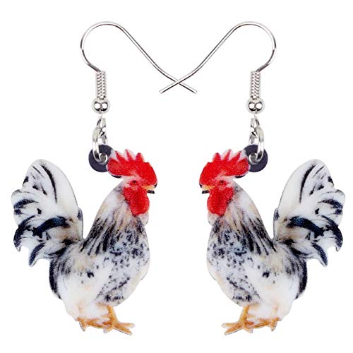 LONYOO Acryl Hahn Henne Huhn Ohrringe Bauernhof Tier Drop Dangle Schmuck Geschenke für Frauen Mädchen Charmas (Weiß Hahn Ohrringe 1053) von LONYOO