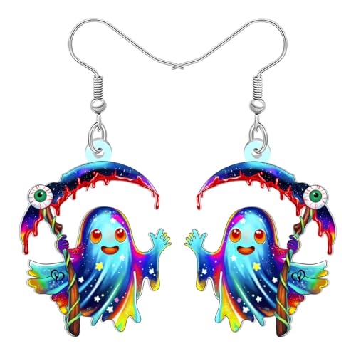 LONYOO Acryl Halloween Geist Ohrringe Hängend Sensenmann Ghostface Wicked Schmuck Gruselige Geister Geschenke für Damen Mädchen Halloween Kostüme Parte Zubehör (Blau) von LONYOO