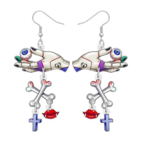 LONYOO Acryl Halloween Ohrringe Hängend für Damen Mädchen Kürbis Hexenhut Grabstein Kreuz Ohrringe Gruseliger Gothic Schmuck Halloween Kostüme Party Accessoires Geister Geschenke (Skelett-Hand) von LONYOO
