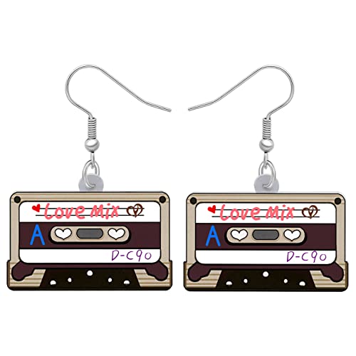 LONYOO Acryl Herz Kassettenband Vintage Ohrringe Anweisung Baumeln Drop Schmuck Nostalgie Geschenke für Frauen Mädchen Charms (Braun Kassettenband Ohrringe) von LONYOO