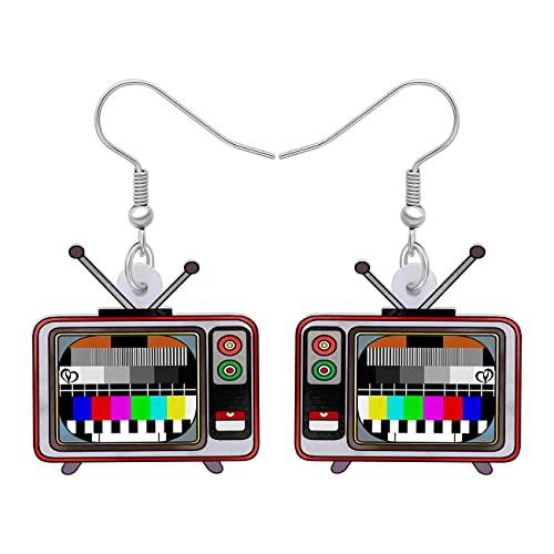 LONYOO Acryl Herz Vintage Ohrringe Anweisung Baumeln Drop Schmuck Nostalgie Geschenke für Frauen Mädchen Charms (Braune Fernseh Ohrringe) von LONYOO