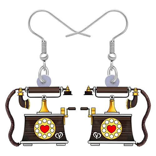 LONYOO Acryl Herz Vintage Ohrringe Anweisung Baumeln Drop Schmuck Nostalgie Geschenke für Frauen Mädchen Charms (Braune Telefon Ohrringe) von LONYOO