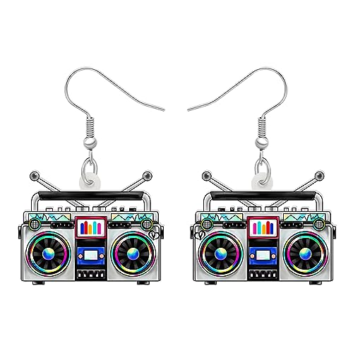 LONYOO Acryl Herz Vintage Ohrringe Anweisung Baumeln Drop Schmuck Nostalgie Geschenke für Frauen Mädchen Charms (Weiß Radio) von LONYOO