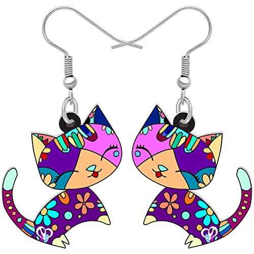 LONYOO Acryl Kätzchen Katze Ohrringe Dangle Anime Katze Schmuck für Mädchen Frauen Katze Geschenke (Lila 109) von LONYOO