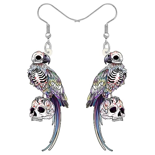 LONYOO Acryl Macaw Papagei Vogel Ohrringe Sommer Schmuck Dangle Scarlet Macaw Geschenke für Frauen Mädchen Charms (Halloween Totenkopf Lila) von LONYOO