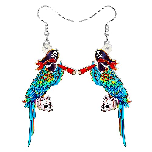 LONYOO Acryl Macaw Papagei Vogel Ohrringe Sommer Schmuck Dangle Scarlet Macaw Geschenke für Frauen Mädchen Charms (Piraten Hut Blau) von LONYOO