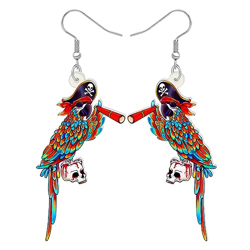 LONYOO Acryl Macaw Papagei Vogel Ohrringe Sommer Schmuck Dangle Scarlet Macaw Geschenke für Frauen Mädchen Charms (Piraten Hut Mehrfarbig) von LONYOO