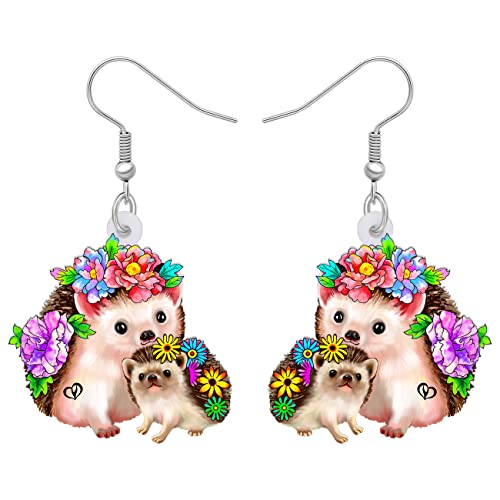 LONYOO Acryl Muttertag Ohrringe Dangle Lovely Baby und Mama Tiere Ohrringe für Frauen Mädchen Mama Geschenke (Mehrfarbige Igel Ohrringe) von LONYOO