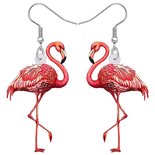LONYOO Acryl Niedlich Rosa Flamingo Ohrringe Baumeln Drop Schmuck süße Flamingo Geschenke für Frauen Mädchen Vogel Charms (Rot) von LONYOO