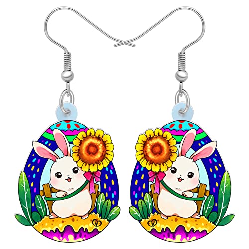 LONYOO Acryl Ostereier Kaninchen Hase Ohrringe Baumeln Cute Rabbits Schmuck Ostern Geschenke für Frauen Mädchen Charms (Gelb A) von LONYOO