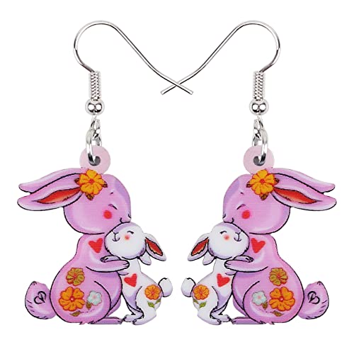 LONYOO Acryl Ostereier Kaninchen Hase Ohrringe Baumeln Cute Rabbits Schmuck Ostern Geschenke für Frauen Mädchen Charms (Lila B) von LONYOO