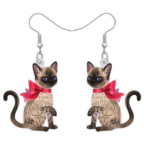 LONYOO Acryl Pelzigen Katze Ohrringe Cute Kätzchen Mit Fliege Dangle Schmuck Geschenke für Frauen Mädchen Kinder Party Favors Dekor (Braun 747) von LONYOO