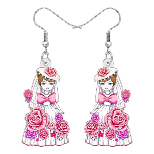 LONYOO Acryl Romantische Rose Braut Ohrringe Hochzeit Schmuck Brautjungfer Braut Ohrringe Fantasie Braut zu sein Geschenke für Damen Mädchen Bachelorette Bridal Dusche Geschenk (Rosa) von LONYOO