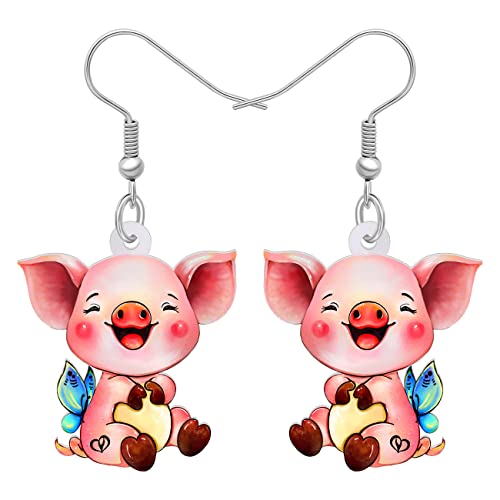 LONYOO Acryl Rosa Schwein Ohrringe baumeln niedlich Schwein Schmuck für Mädchen Frauen Schwein Geschenke (Rosa 456) von LONYOO