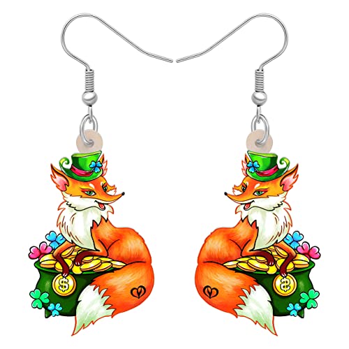 LONYOO Acryl St. Patrick's Day Grüner Hut Fuchs Ohrringe Baumeln Schmuck Klee Fuchs Geschenke für Frauen Mädchen (Orange) von LONYOO