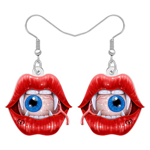 LONYOO Acryl Vampir Kuss Ohrringe mit blauen Augen Lippen Ohrringe Hängend Alternativer Schmuck Gothic Gruselige Geschenke für Damen Mädchen Halloween Kostüme Vampir Zubehör (Rot) von LONYOO