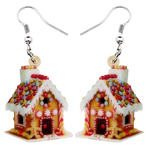 LONYOO Acryl Weihnachten Lebkuchenhaus Ohrringe Baumeln Anime Süßigkeiten Haus Schmuck Weihnachten Geschenke für Frauen Mädchen (Kaffee) von LONYOO