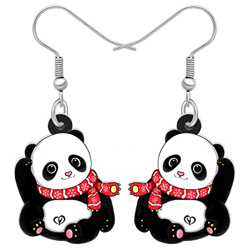 LONYOO Acryl Weihnachten Panda Ohrringe Dangle Drop Charms Bär Ohrringe für Frauen Mädchen Schmuck Geschenke (Kirsche) von LONYOO