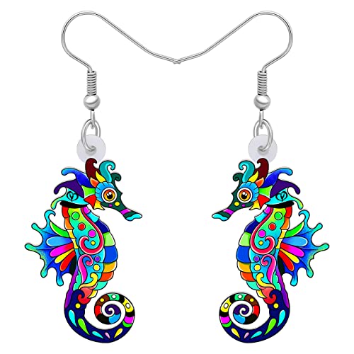 LONYOO Acryl niedlich Ozean Seepferdchen Ohrringe Dangle Neuheit Hippocampus Schmuck Ohrringe für Frauen Mädchen Trendy Geschenke (Blau) von LONYOO