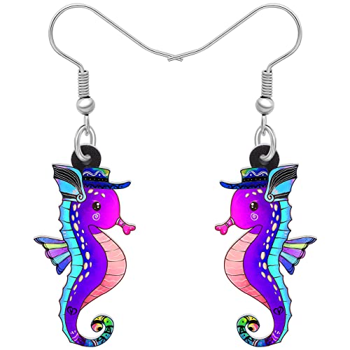 LONYOO Acryl niedlich Ozean Seepferdchen Ohrringe Dangle Neuheit Hippocampus Schmuck Ohrringe für Frauen Mädchen Trendy Geschenke (Lila 110) von LONYOO