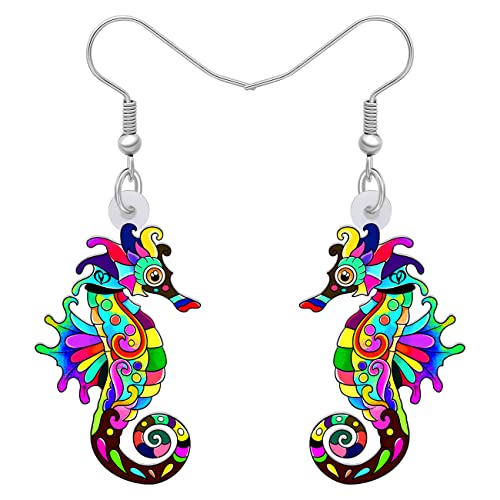LONYOO Acryl niedlich Ozean Seepferdchen Ohrringe Dangle Neuheit Hippocampus Schmuck Ohrringe für Frauen Mädchen Trendy Geschenke (Mehrfarbig) von LONYOO
