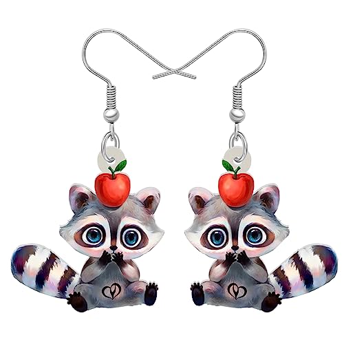 LONYOO Acryl niedlich Waschbär Ohrringe baumeln Schmuck pelzigen Bär Geschenke für Frauen Mädchen Charms Anime Bär Ohrringe Charms (Rot) von LONYOO