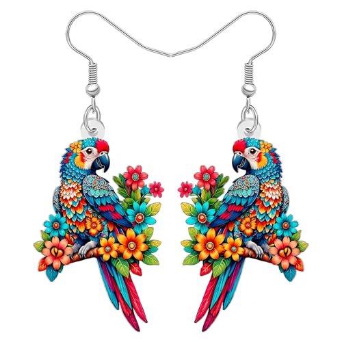LONYOO Acryl niedlichen Papagei baumelnden Ohrringe tropischen Vogel Hawaii Sommerschmuck leichtes Gewicht Strand Urlaub Geschenke für Frauen Mädchen Mama Vogelliebhaber (Buntes) von LONYOO